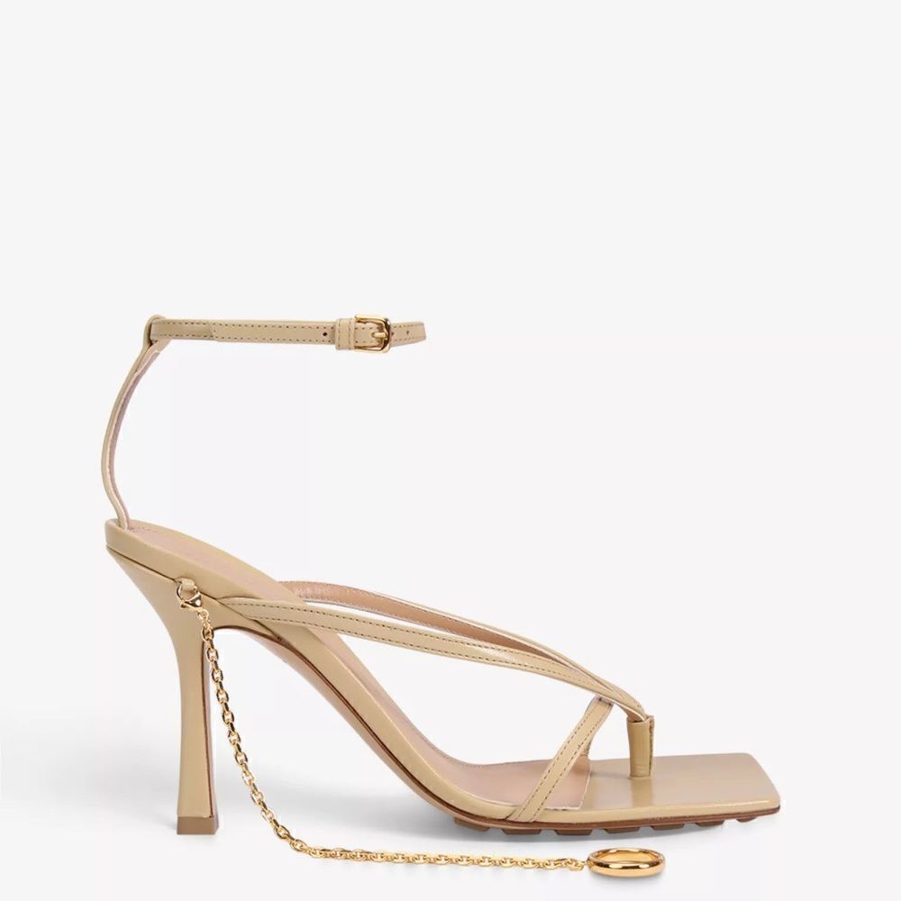 BOTTEGA VENETA
Stretch ankle-strap leather heeled sandals with toe ring